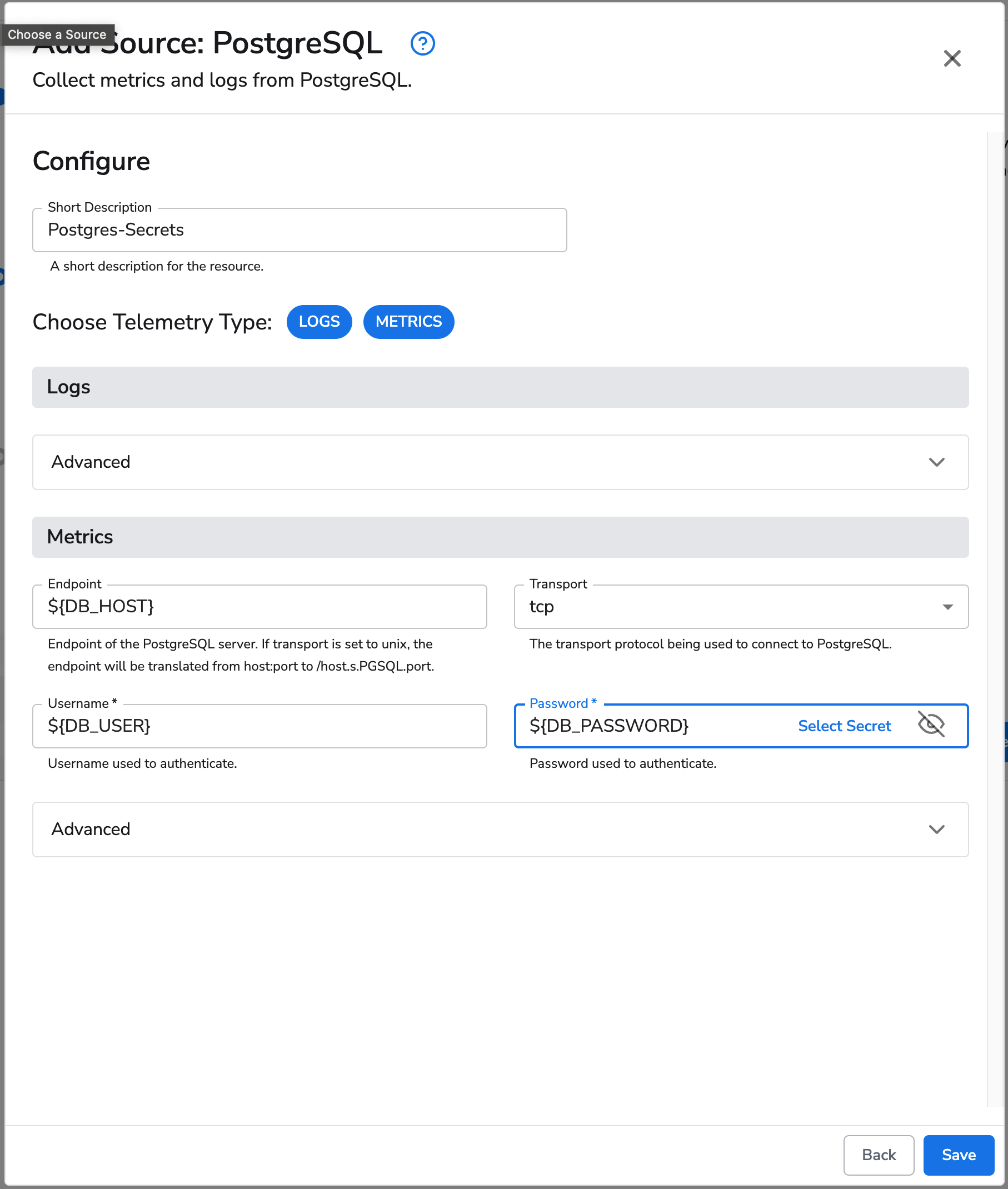 Screenshot showing environment variable configuration in Bindplane UI