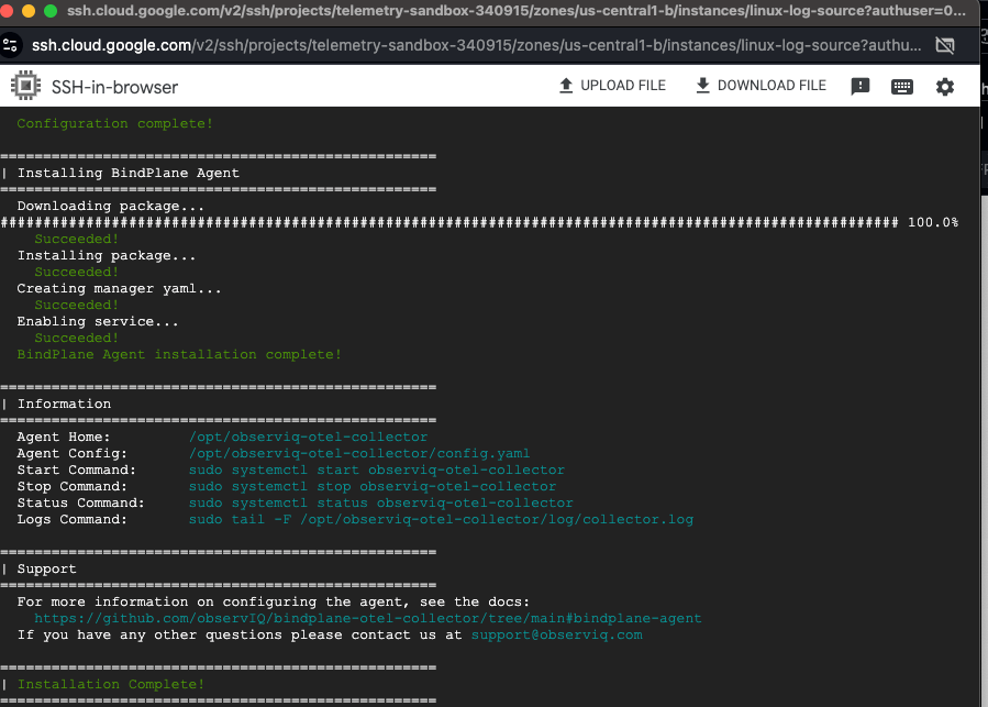 Install Collector Output