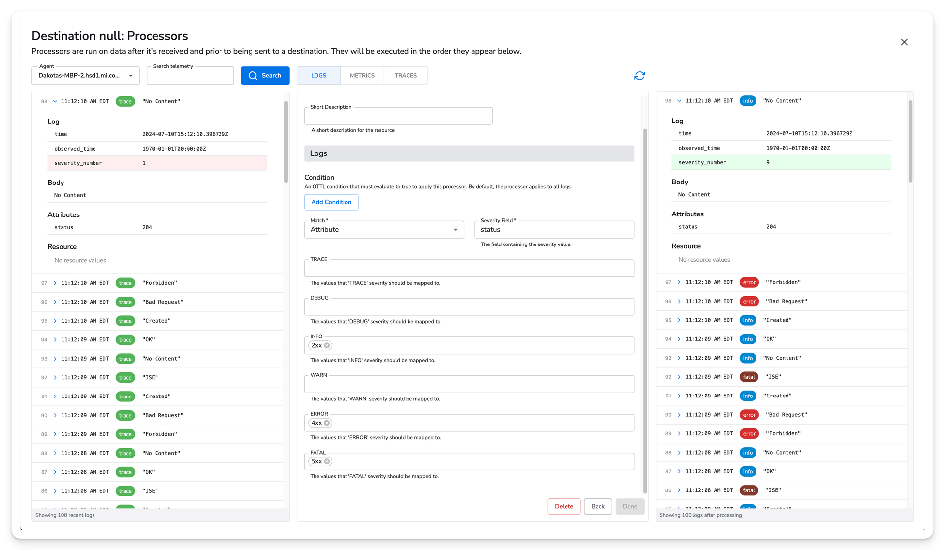 observIQ docs - Parse Severity - HTTP Status Range