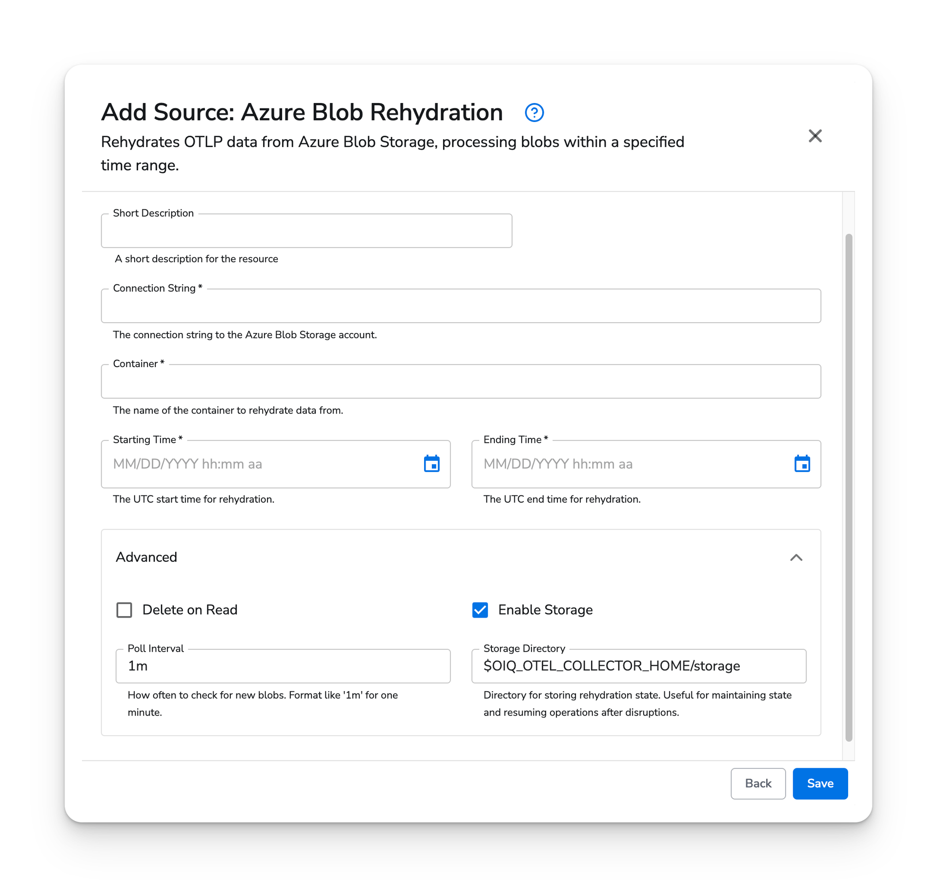 observIQ docs - Azure Blob Rehydration