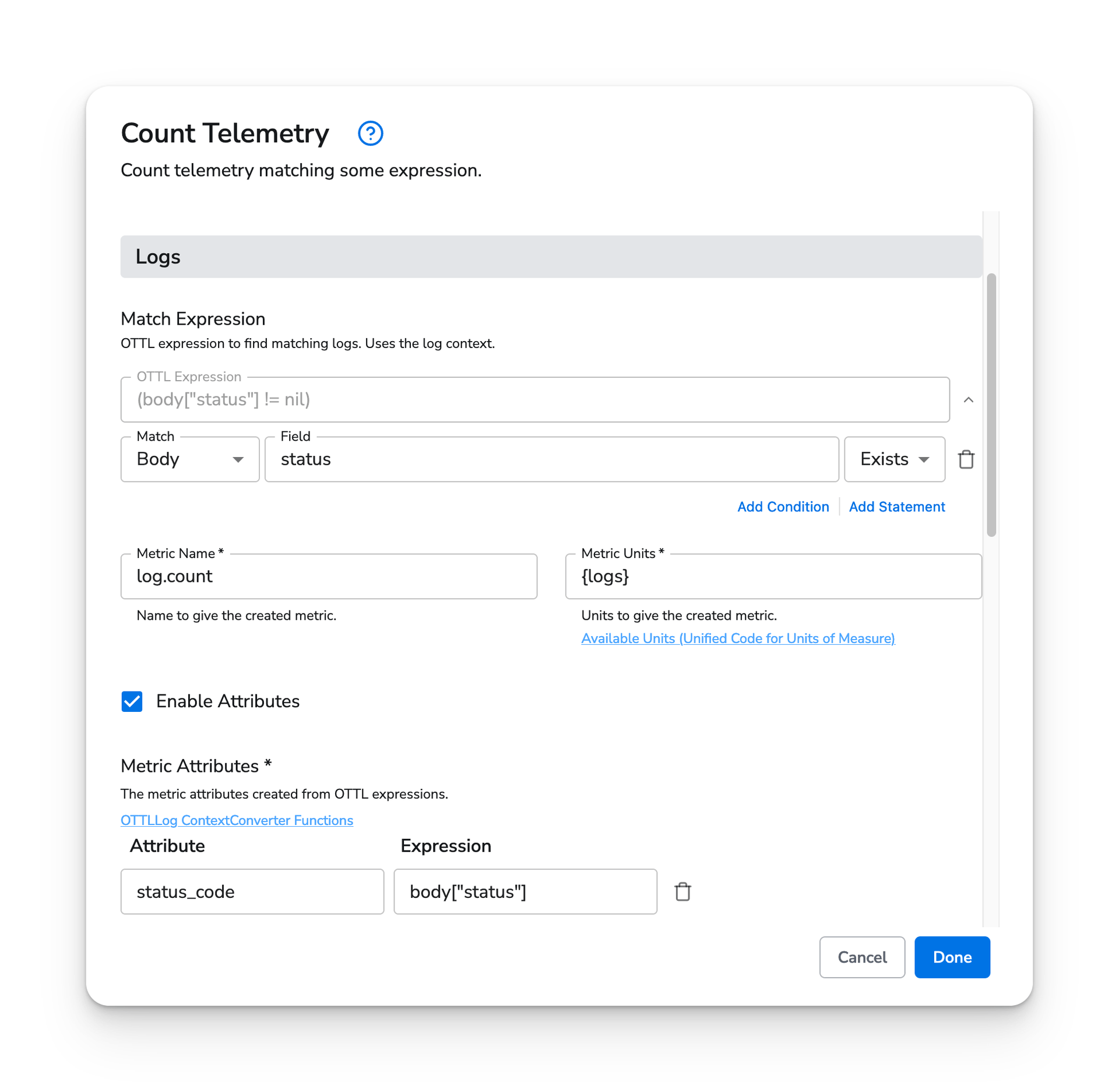 observIQ docs - Count Telemetry - image 2