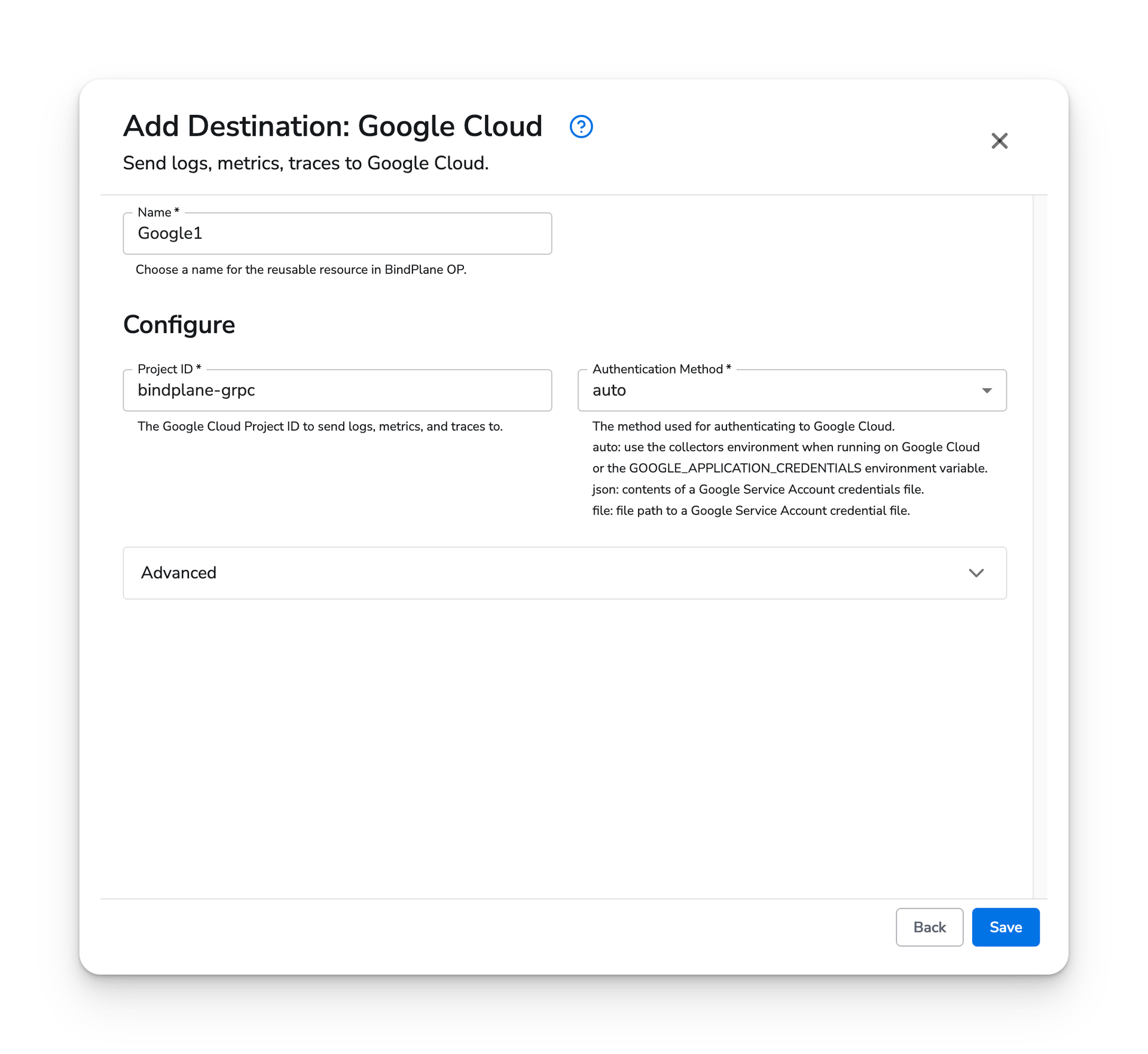 observIQ docs - Google Cloud - automatic configuration