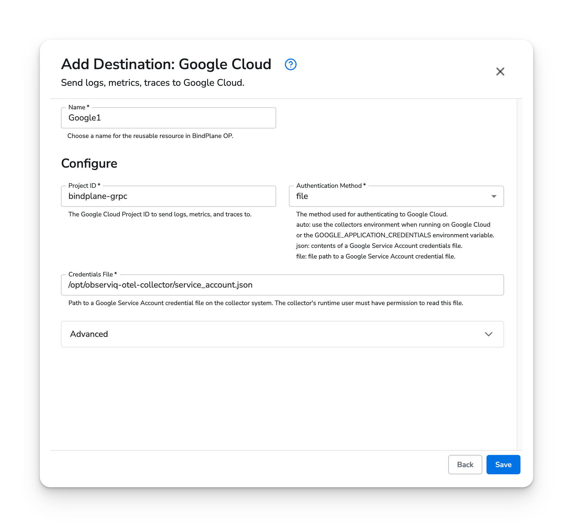 observIQ docs - Google Cloud - file configuration