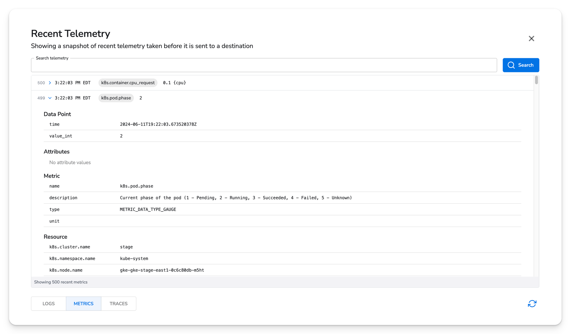 observIQ docs - Kubernetes Cluster Metrics - image 2