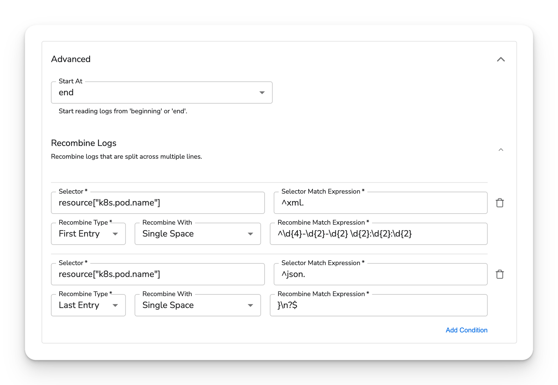 observIQ docs - Kubernetes Container Multi Line Logs - image