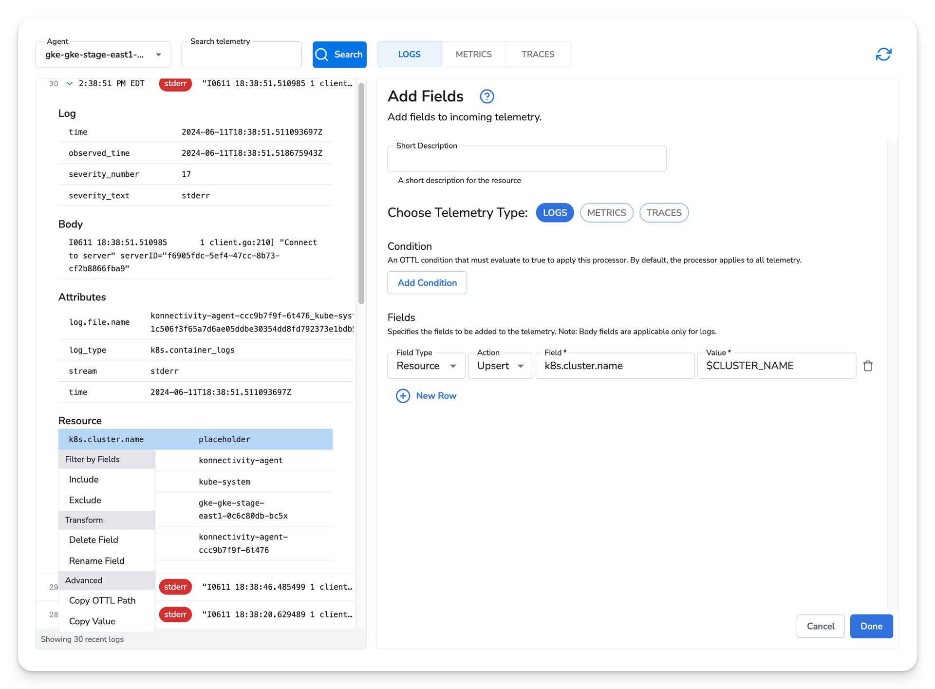 Add Field Cluster Name