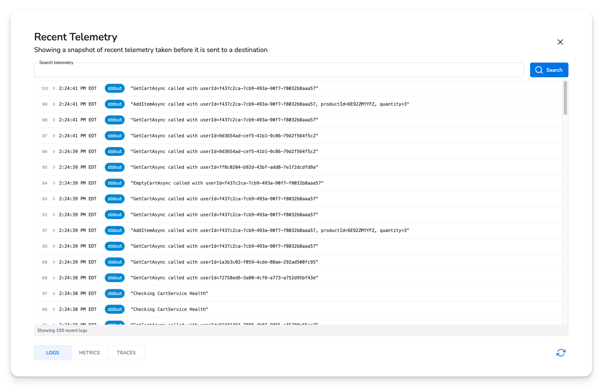 recent telem logs