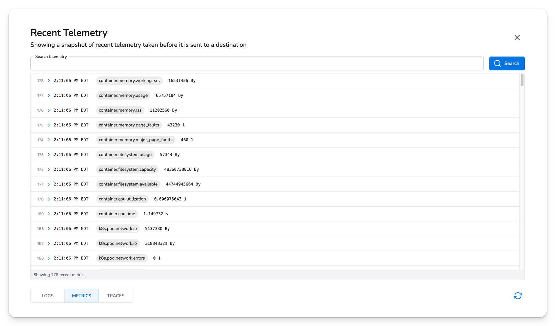 recent telem metrics