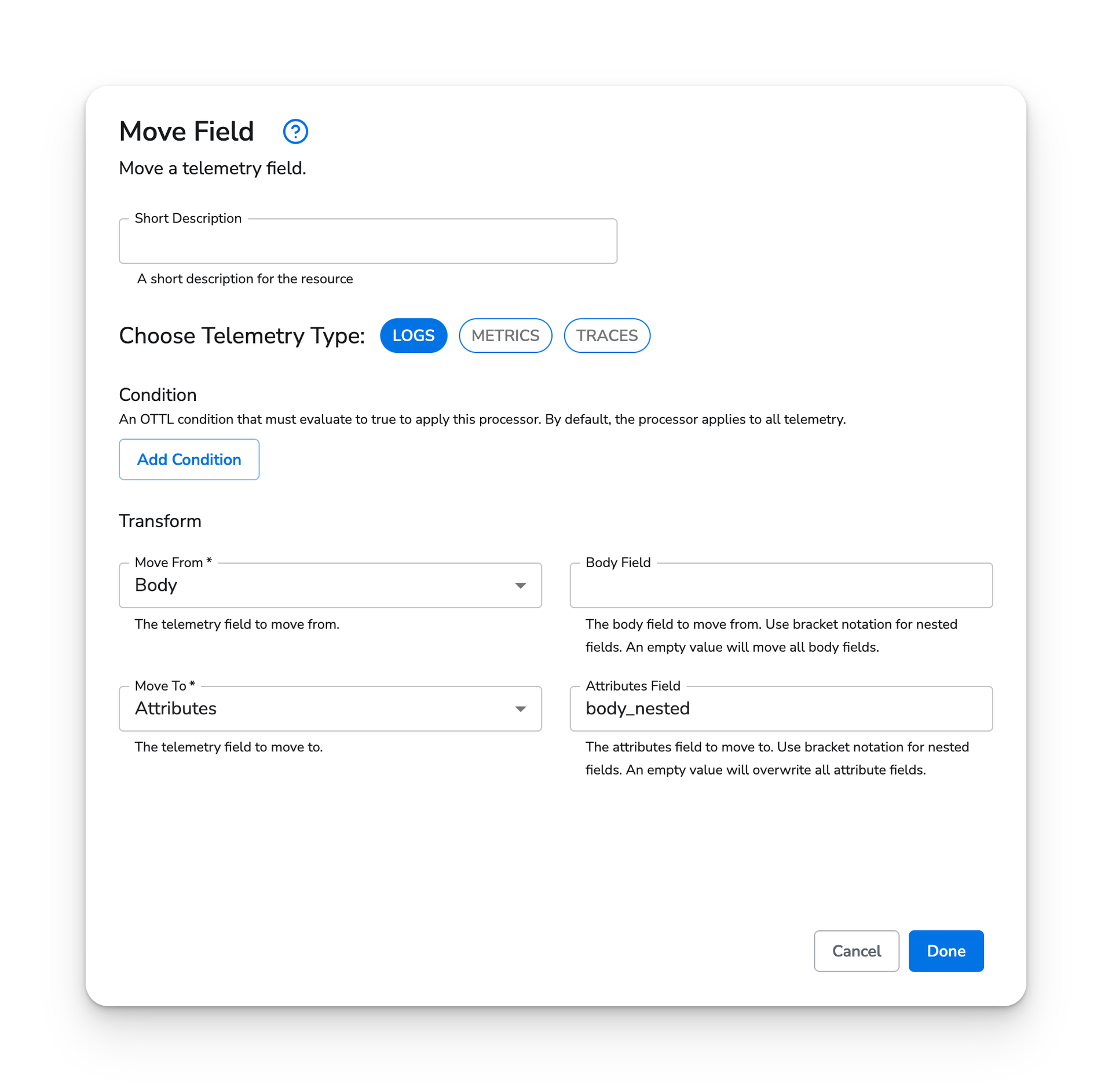 observIQ docs - Move Field - image 1