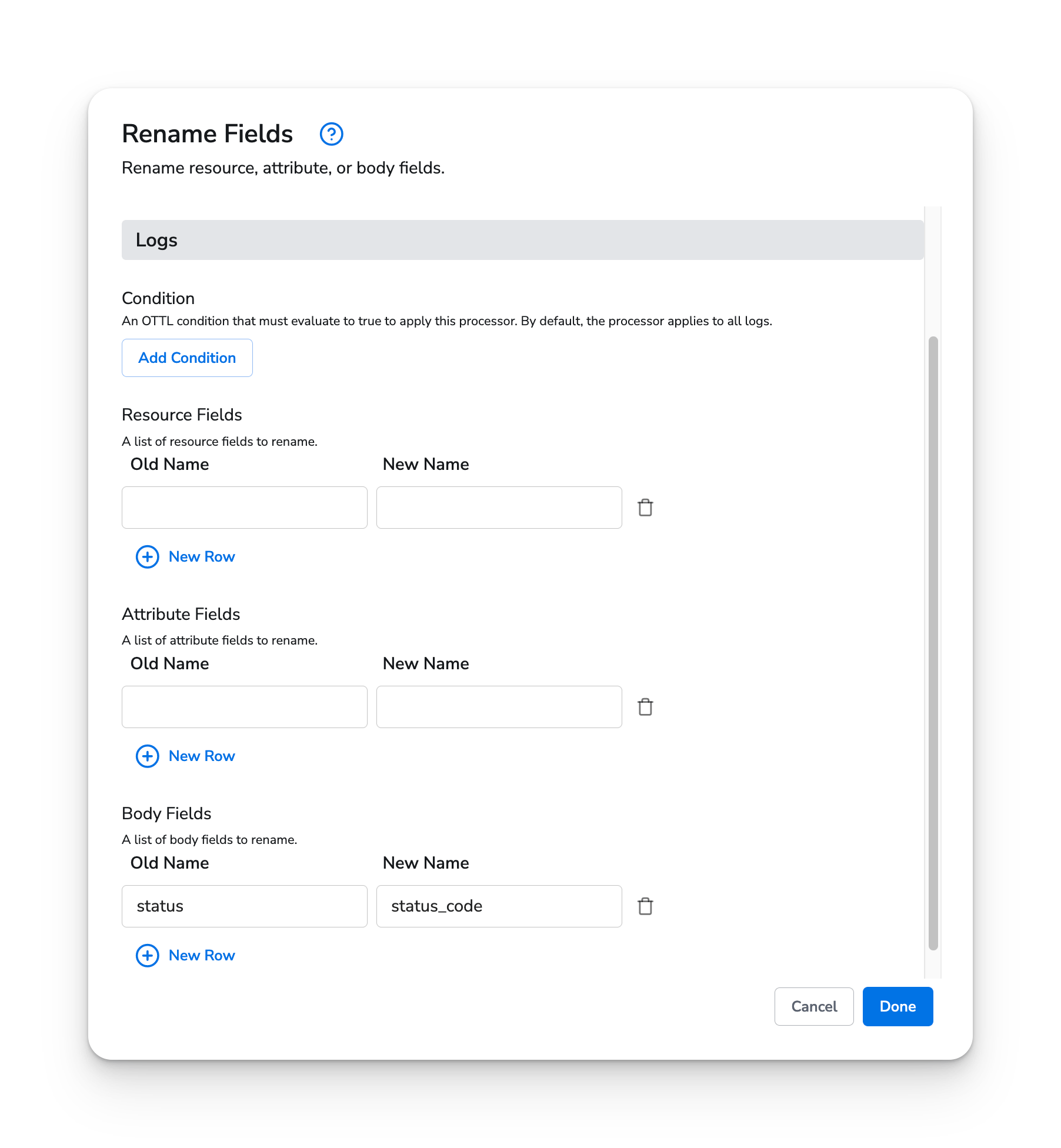 observIQ docs - Rename Field - image 1