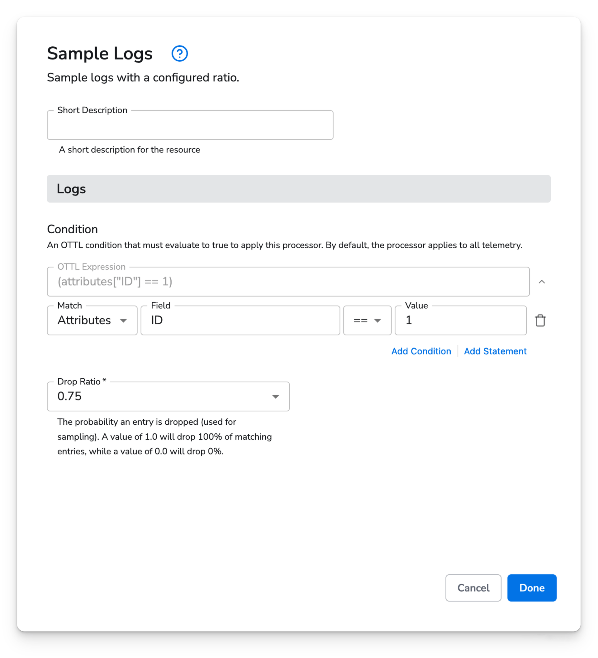 observIQ docs - Log Sampling - image 1