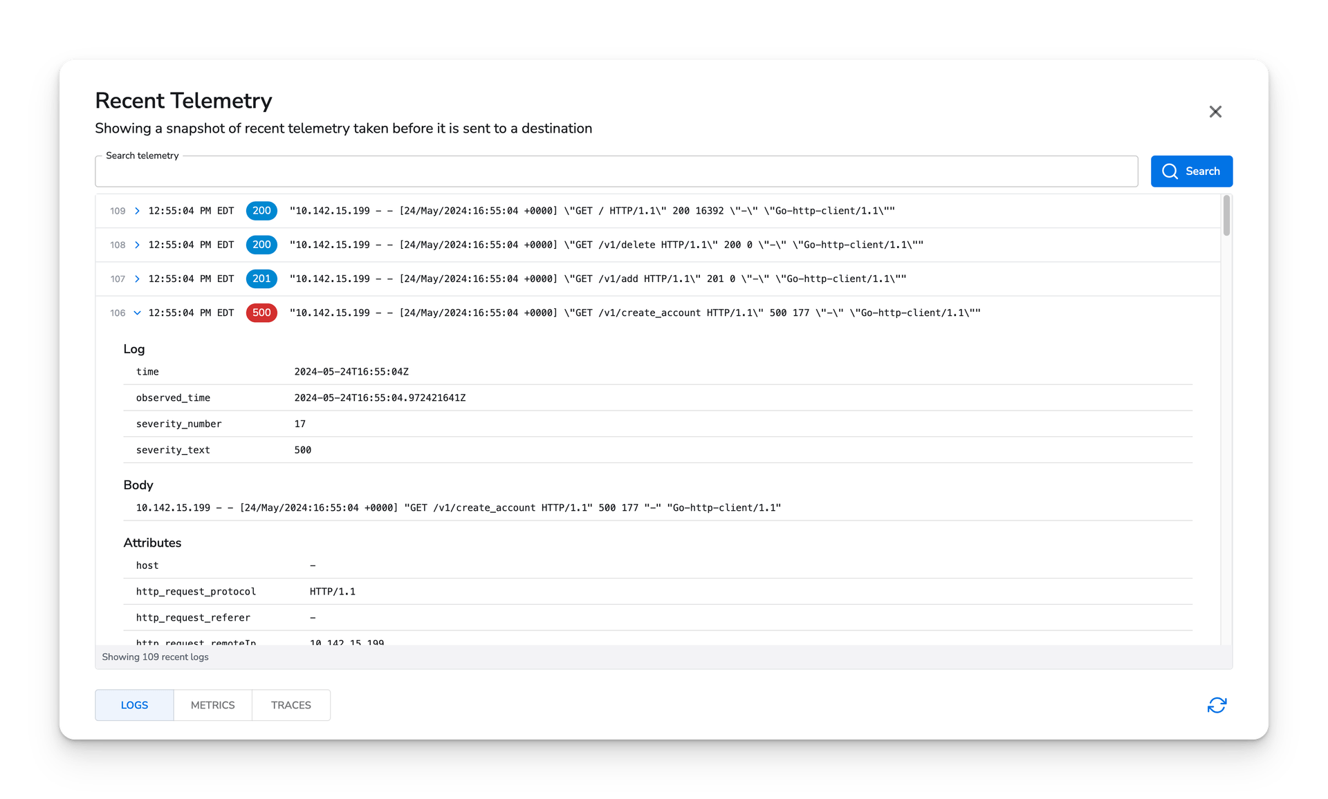 PostgreSQL logs in the snapshot view