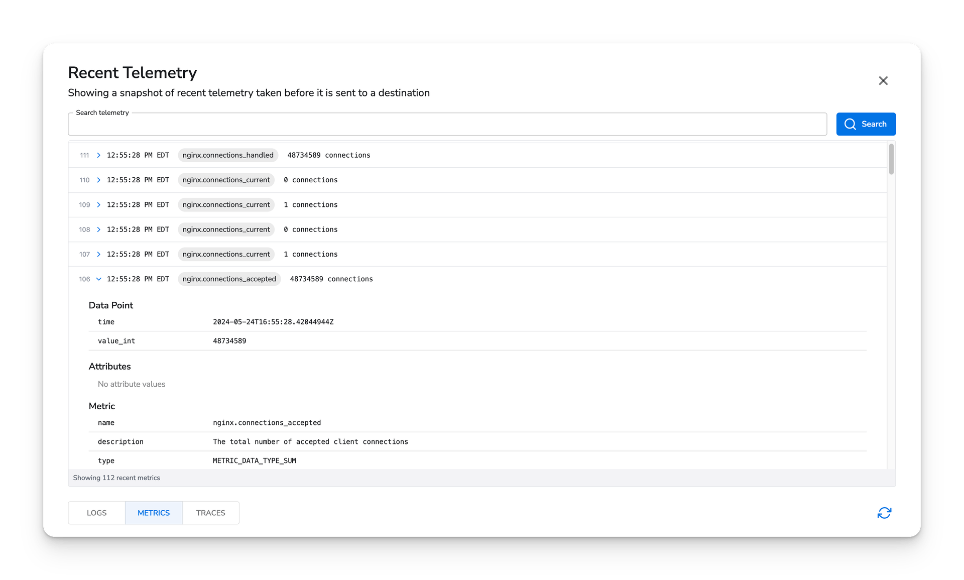 PostgreSQL metrics in the snapshot view