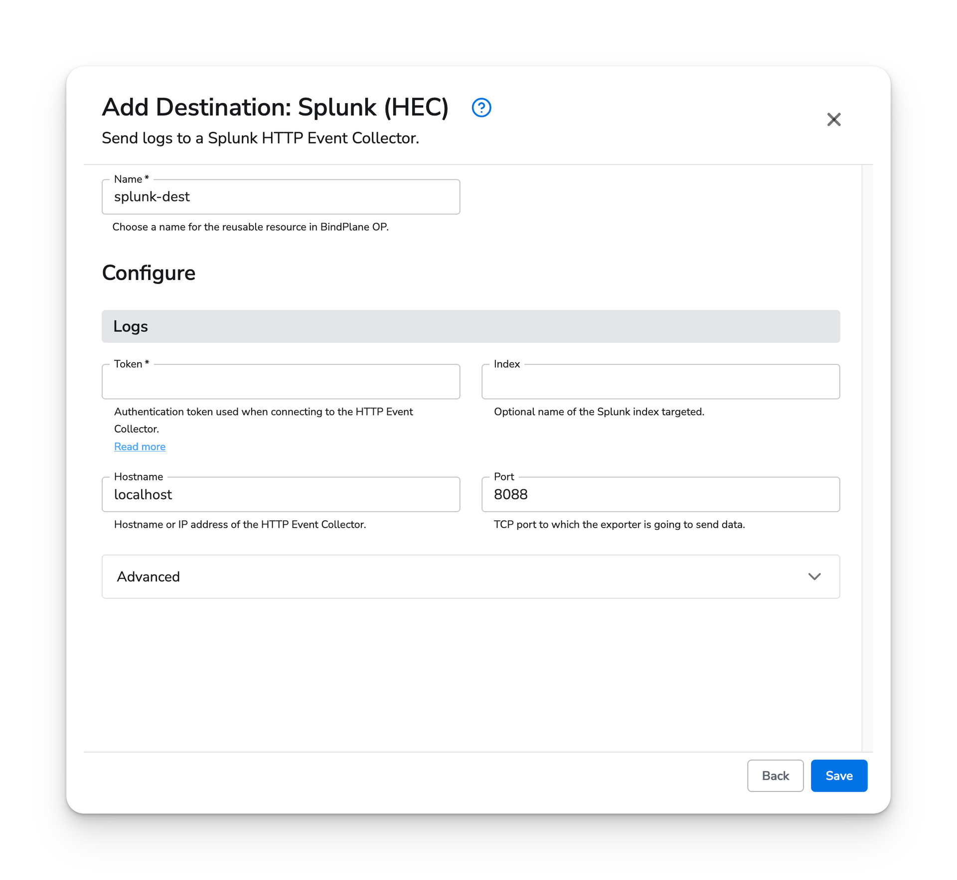 observIQ docs - Splunk (HEC) - image 3