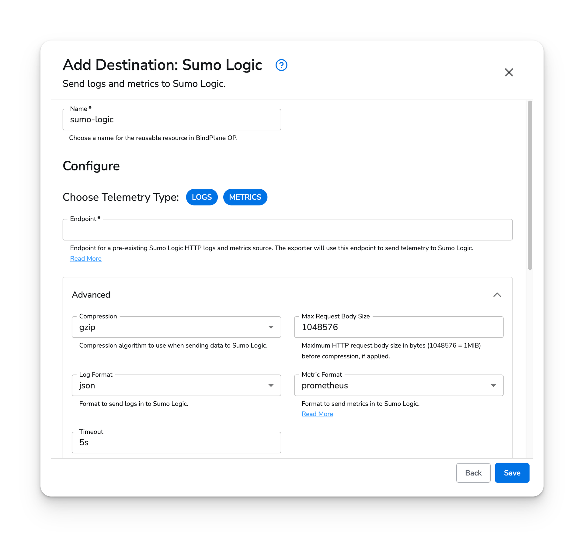 observIQ docs - Sumo Logic Destination - image 1